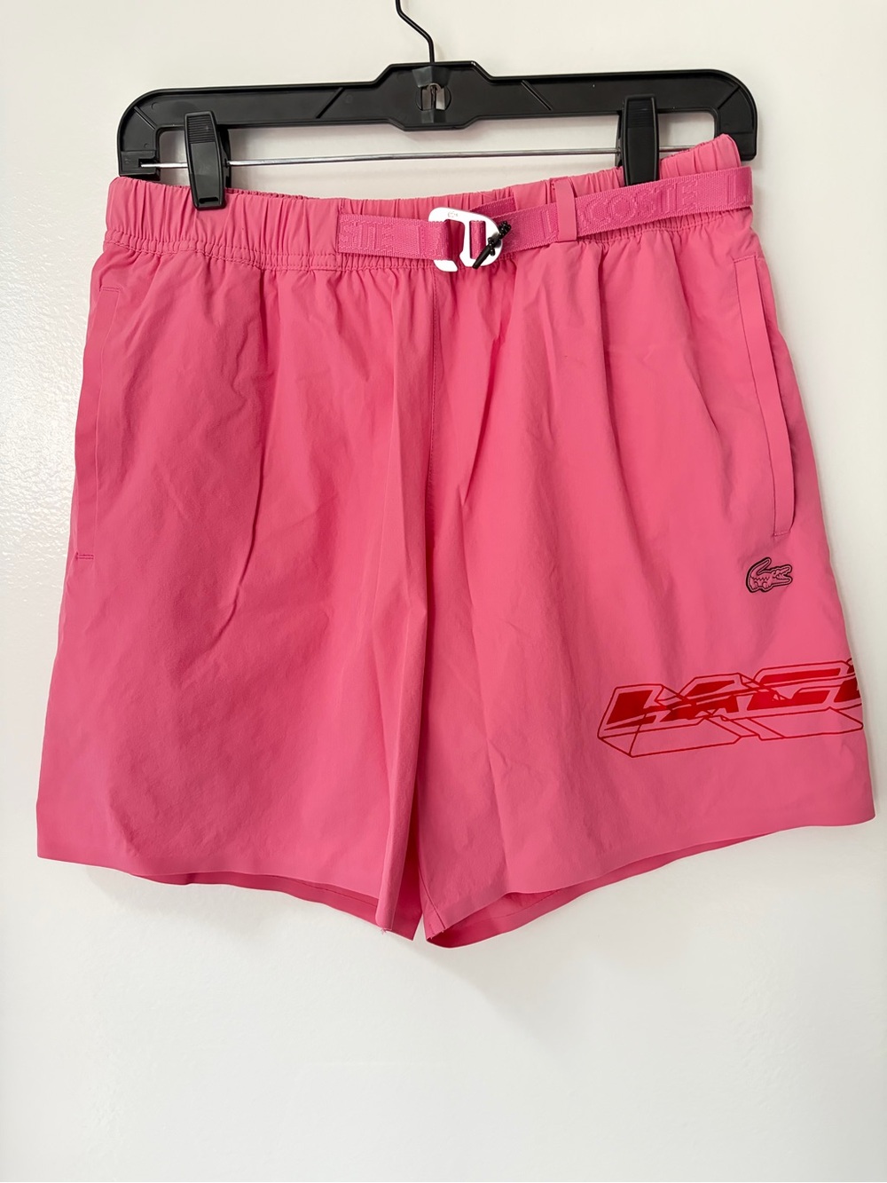 Lacoste Men’s Swim Trunks Logo in Pink Size Small